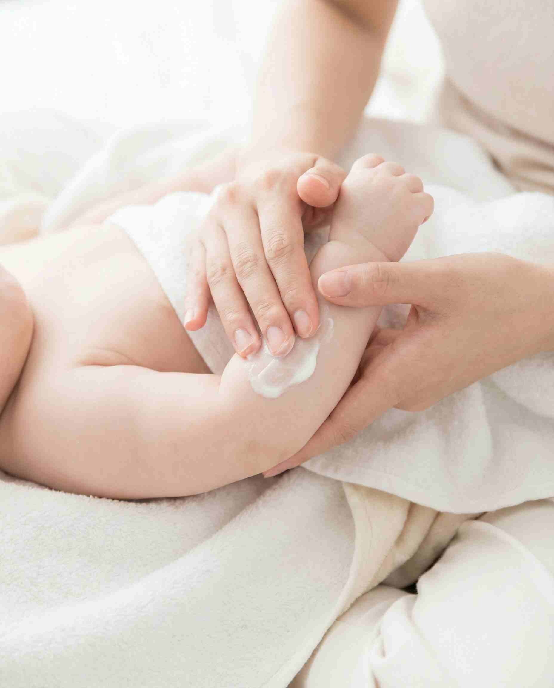 Gentle baby cream application, highlighting the mild and hypoallergenic properties of Sorbitan Sesquioleate