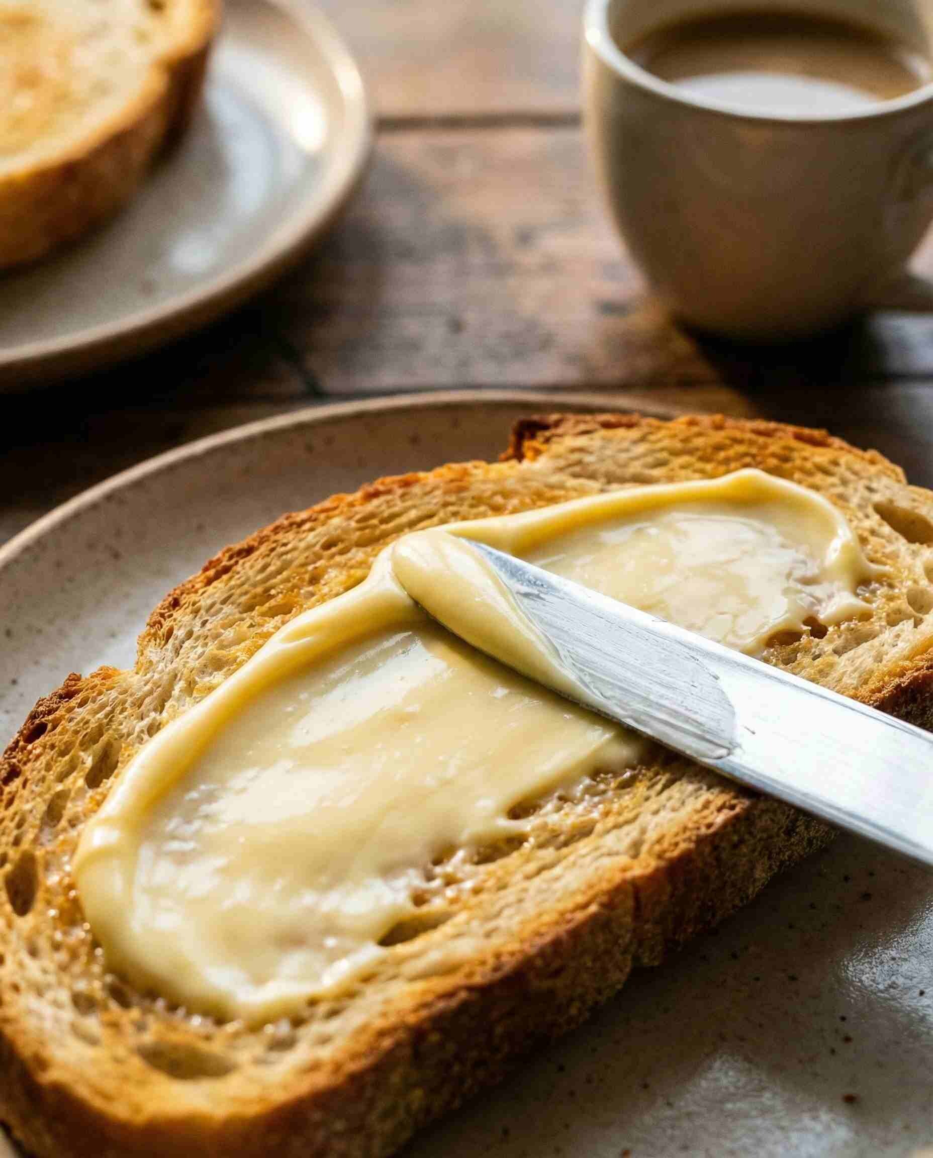 Smooth, non-grainy margarine texture stabilized by Sorbitan Tristearate, preventing sandiness.